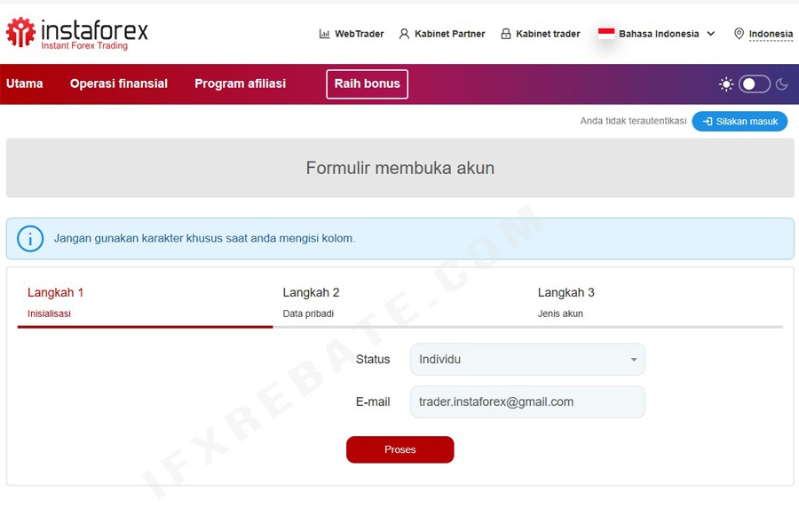 cara buka akun trading instaforex langkah 1